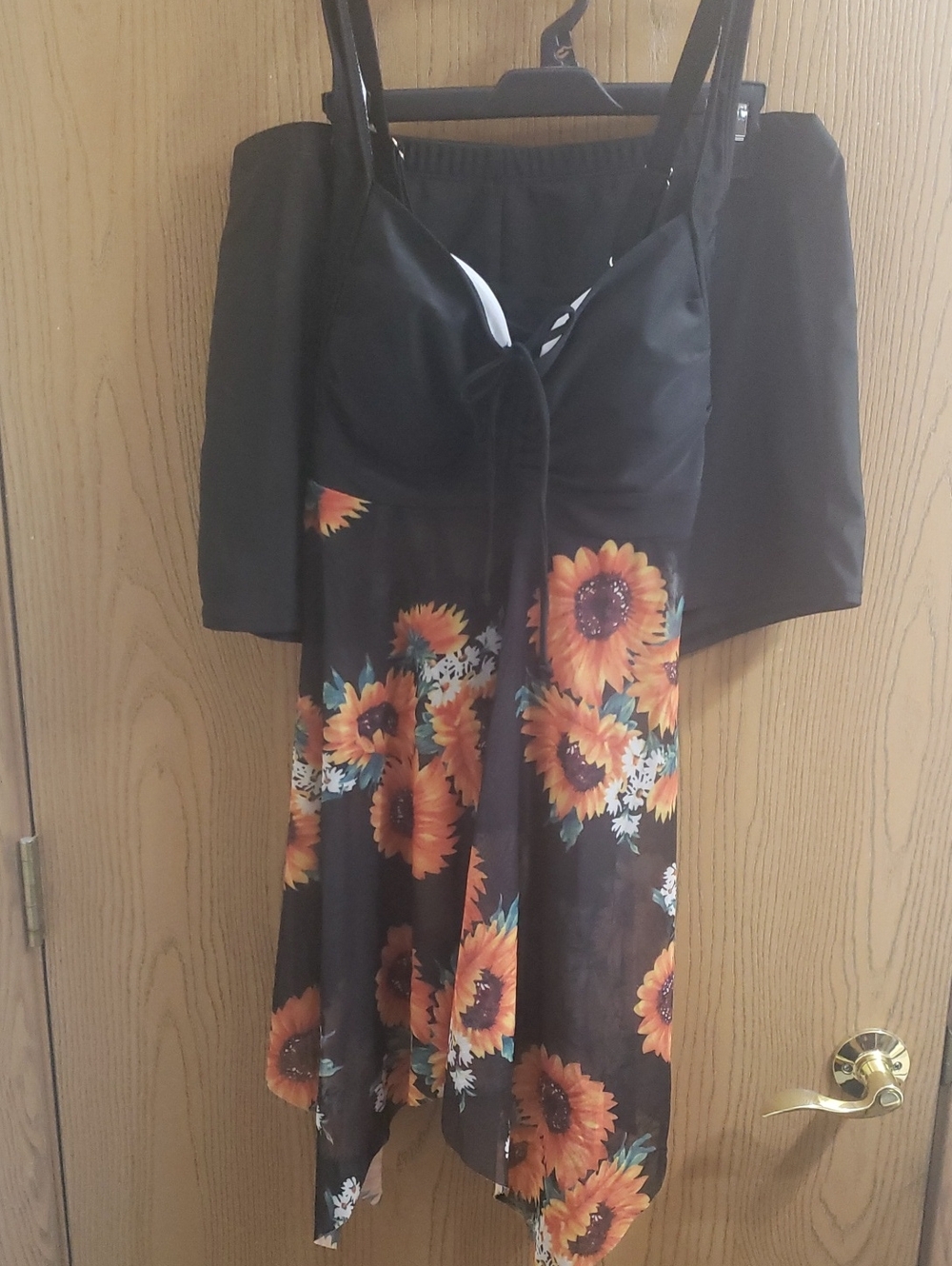 Black Swimdress with Sunflower Print - Women Swim